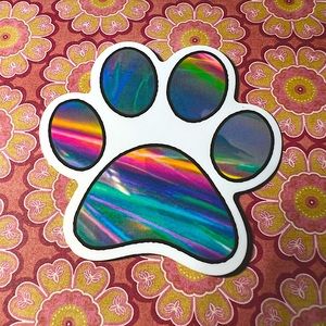 PAW PRINT Retro Vintage Groovy Metallic Holographic AESTHETIC Single Sticker